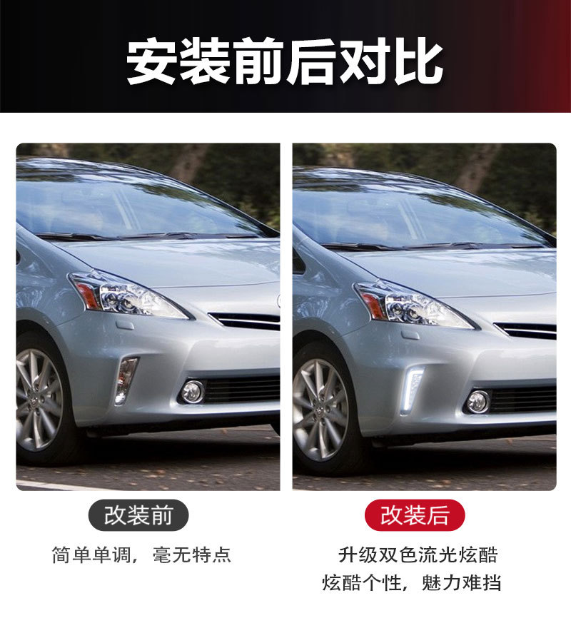 Suitable for 11-13 Models of Toyota Prius Front Fog Lights Modified to Led Daytime Running Lights Prius Drl Dedicated Front Bumper Lights