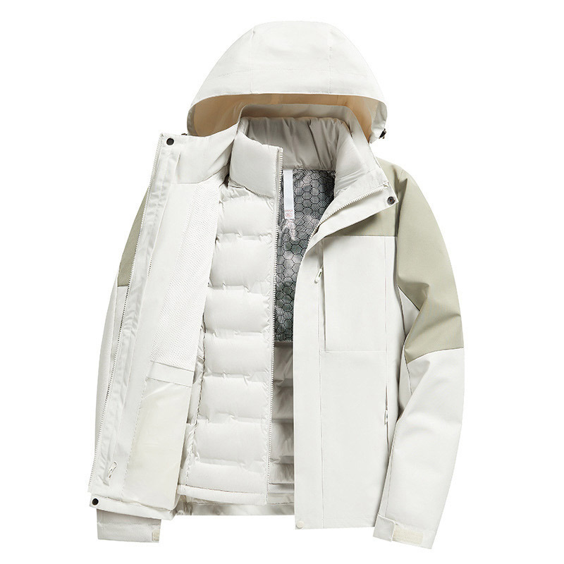 Plumón al aire libre tres en uno desmontable a prueba de viento impermeable viaje traje de montaña chaqueta para hombres y mujeres al aire libre image 4