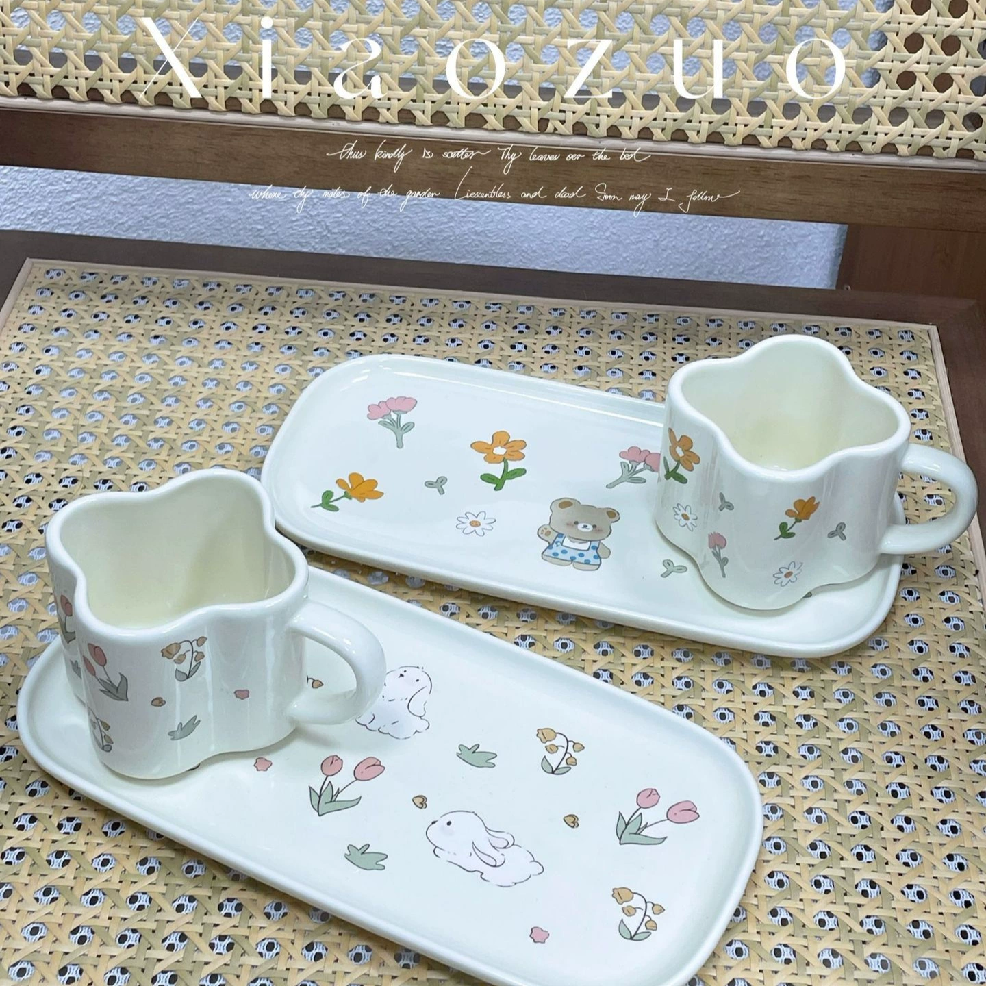 Cute ceramic dinner plate, cream high quality coffee tableware, with little bears