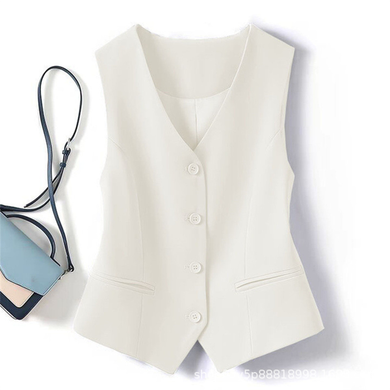 Traje chaleco de mujer 2025 primavera y otoño nuevo delgado plegado para usar hombro de mujer gris corto clip de caballo image 4