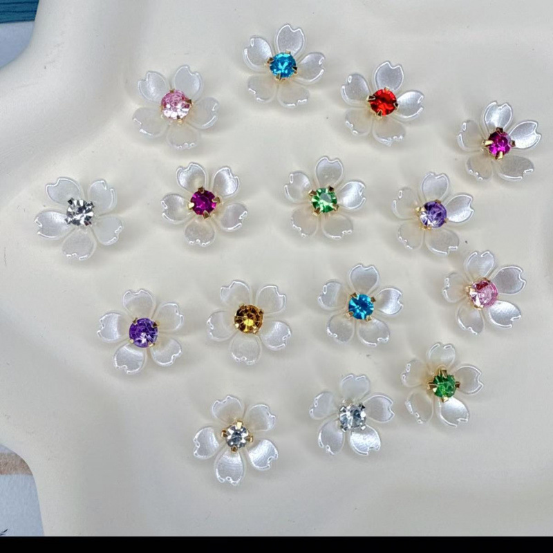 15mm Five-Petal Small Flower Gold Single-Claw DIY Handmade Material Trendy Hairpin Accessory with Gold Rhinestones