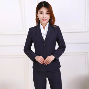 Autumn New Professional suit Women's Suit Dress Small Suit Two-piece Black navy blue Bank Blue