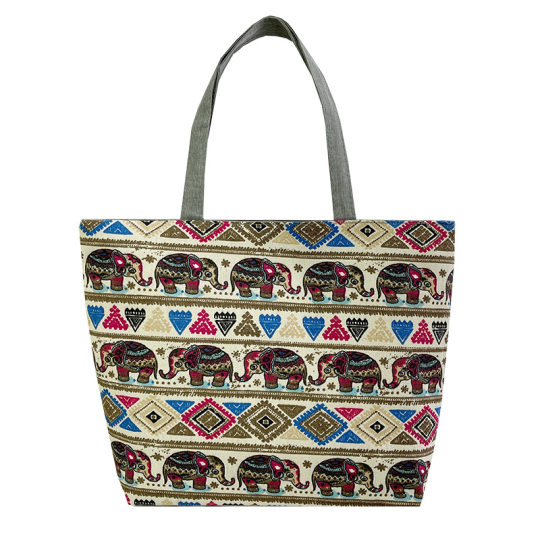 Cross-border Foreign Trade New Canvas Bag Large Capacity Women's Bag Printed Handbag Ethnic Style Artistic Student Bag Shopping Bag