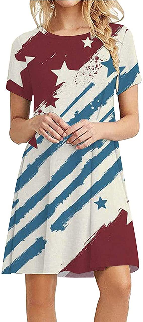 American flag print round neck dress NSYF57737