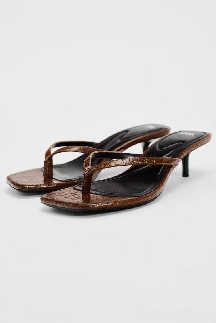 Embossed Leather Thong Sandals