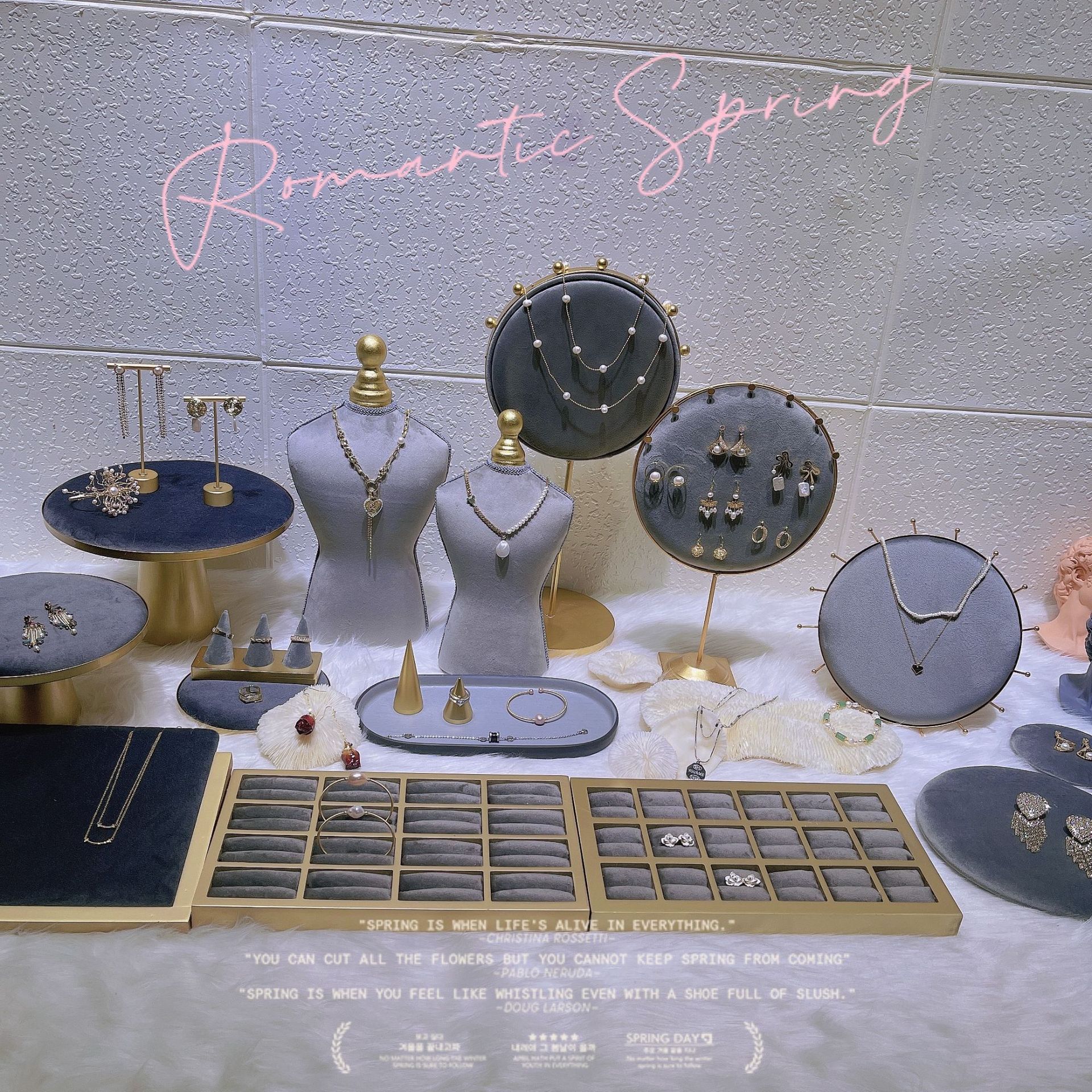 Ins cool gray plush fabric accessory display rack livestream front camera table setup