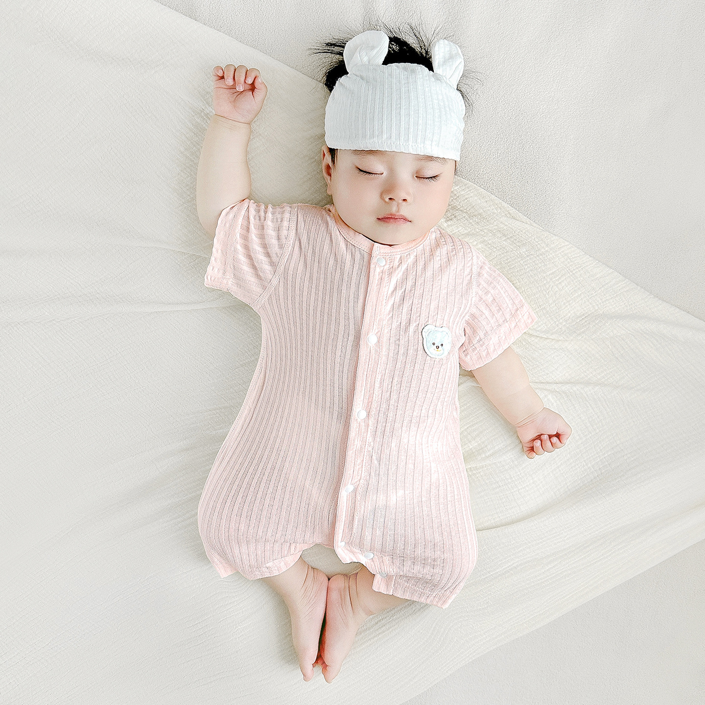 Bebé de una pieza pijamas finos de manga corta para hombres y mujeres de verano, mampara para niños pequeños, ropa para recién nacidos, ropa de verano para bebés image 9