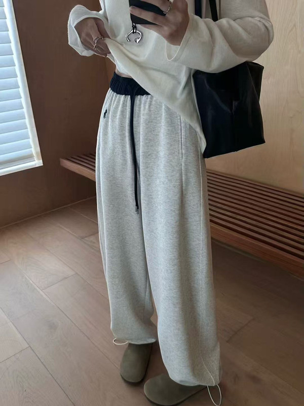 美式撞色抽绳拼接弯刀卫裤女2025秋季新款高腰休闲阔腿运动裤子|undefined