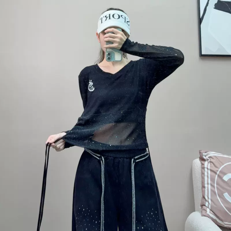 秋季新款银丝洒金闪星宽松拼接广场舞长袖上衣时尚百搭跳舞衣服