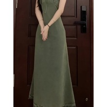 新中式改良旗袍牛仔连衣裙女大码夏季高级感收腰显瘦中长款a字裙