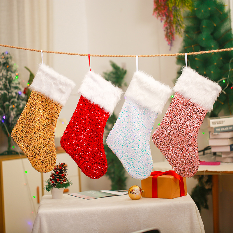 Cross-border spot Christmas socks new sequined plush socks decorative supplies children's gift pendants manufacturers wholesale
