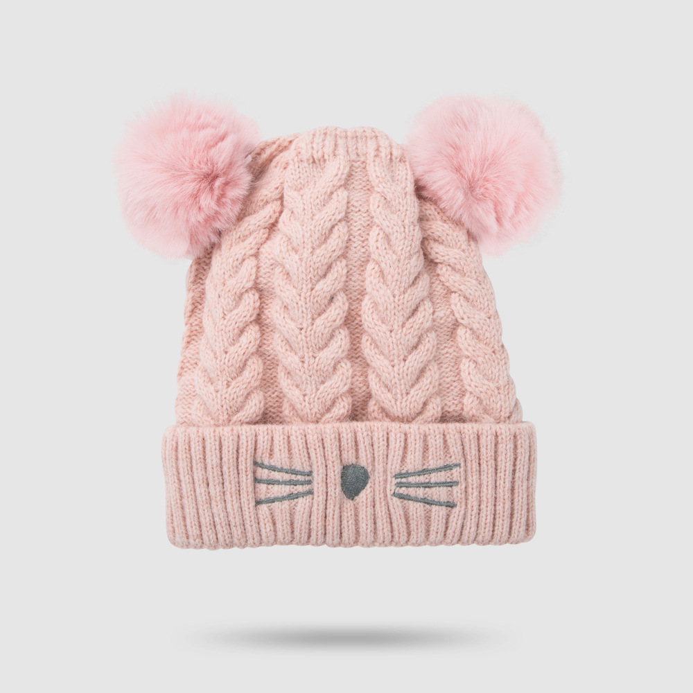 2021 New Baby Hat Autumn And Winter Cute Fleece Lined Warm Cartoon Fur Ball Woolen Cap Children Baby Knit Hat display picture 9