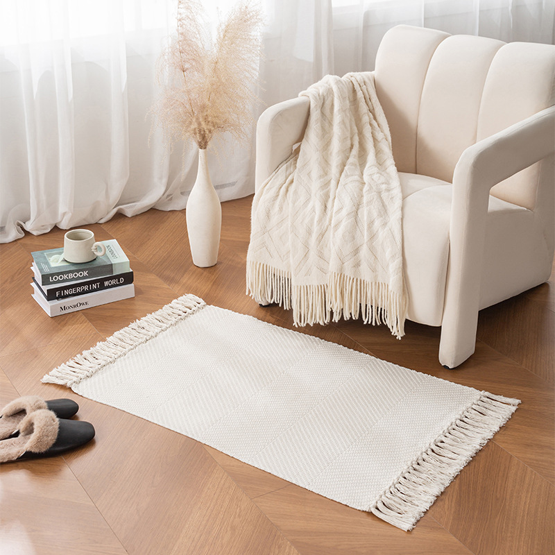 Algodón simple tejido alfombra de bordilla alta sala de estar poliéster algodón sofá alfombra de piso alfombra de cama ventana flotante dormitorio