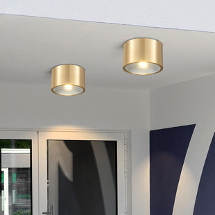 All copper open-mounted downlight ultra-thin Nordic hole light small spotlight aisle porch balcony light without opening led ceiling light