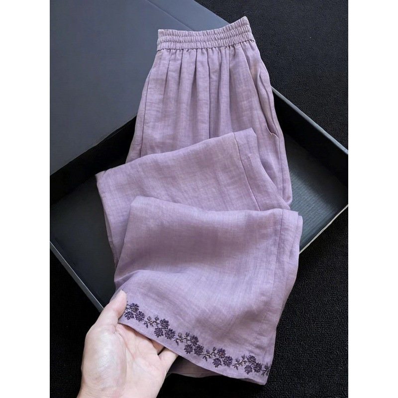 Summer New Style Purple Super Stylish Embroidered Straight-Leg Pants for Women, Loose Fit, Slimming, Versatile, Unique Design Casual Pants Summer New Style Purple Super Stylish Embroidered Straight-Leg Pants for Women, Loose Fit, Slimming, Versatile, Unique Design Casual Pants