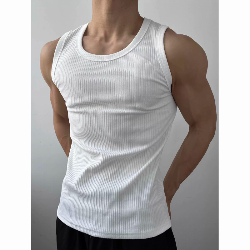 Vertical Stripe Vest Shoulder Waistcoat Trendy Men's Summer Muscle Exercise Fitness Elastic Sleeveless Slim Fit Foreign Trade Cross-border Wholesale Vertical Stripe Vest Shoulder Waistcoat Trendy Men's Summer Muscle Exercise Fitness Elastic Sleeveless Slim Fit Foreign Trade Cross-border Wholesale