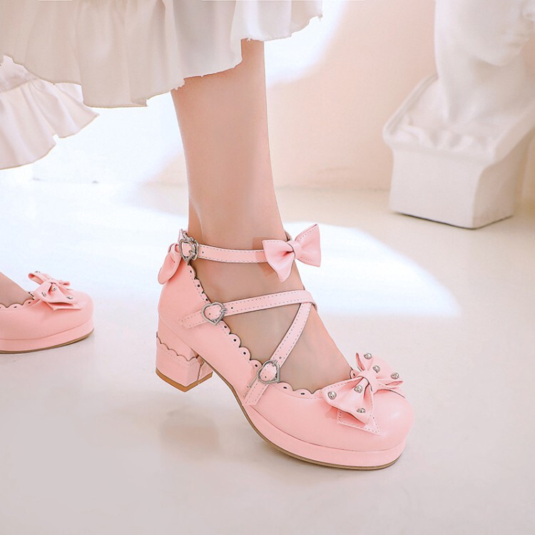 Cross-Border European and American Large Size 48 Lolita Mary Jane Women's Shoes Palace Retro Cute Bow Buckle High Heels