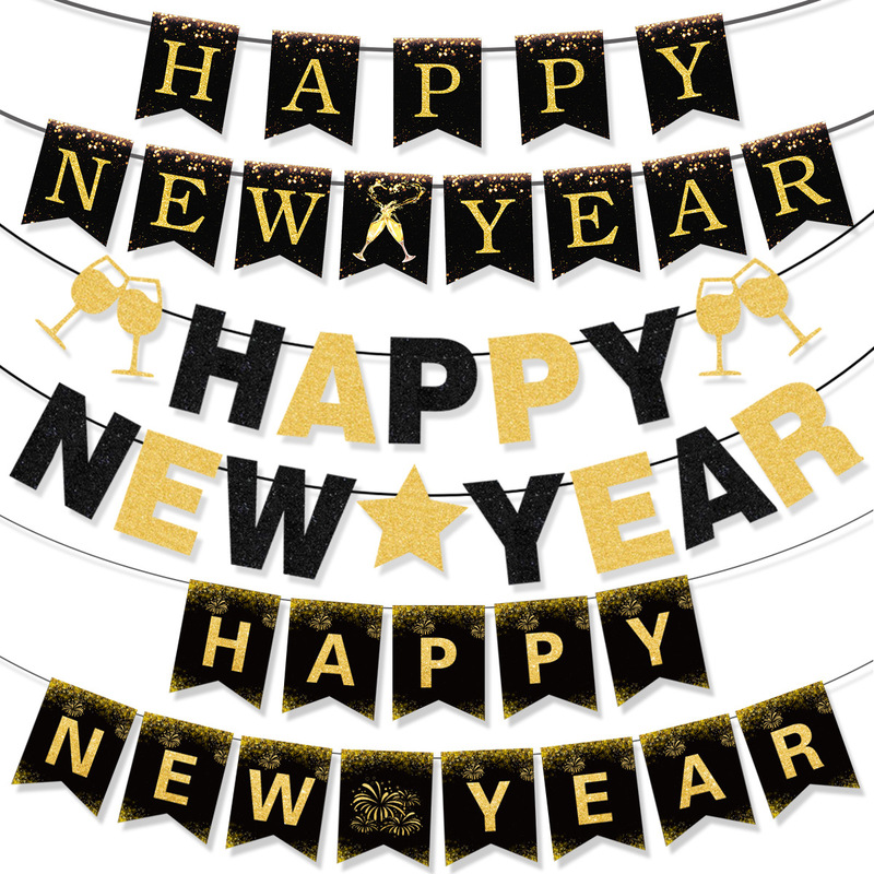 2025 Cross-Border Black Gold Happy New Year Banner New Year's Eve Party Arrangement Fireworks Cheers Banner Latte Art Wholesale Customization 2025 Cross-Border Black Gold Happy New Year Banner New Year's Eve Party Arrangement Fireworks Cheers Banner Latte Art Wholesale Customization