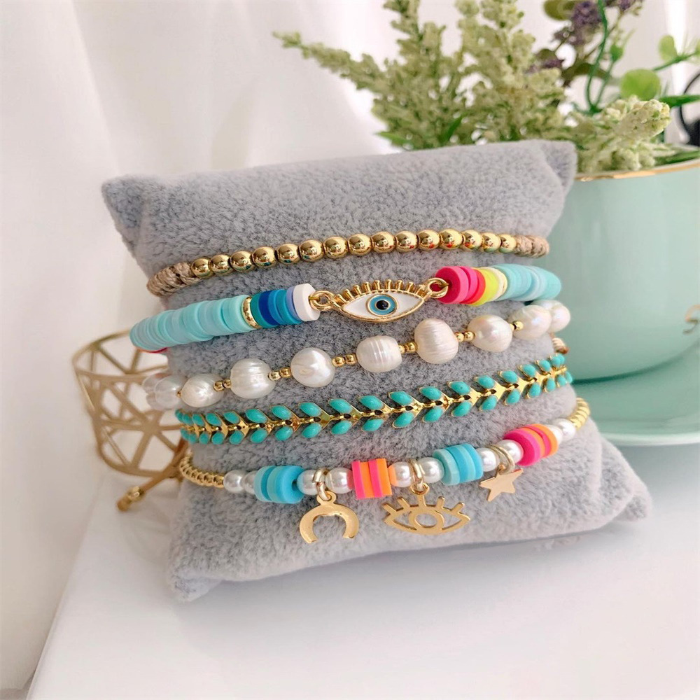 Vacation Star Smiley Face Pearl Metal Beaded Knitting Bracelets 1 Piece