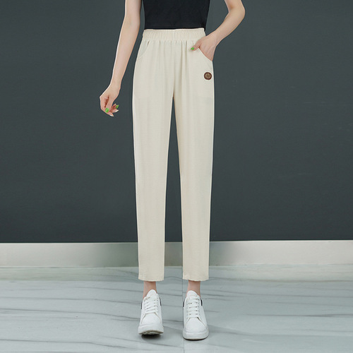 New style hot-selling ice silk crepe skinny pants summer high waist casual pants women slimming versatile straight leg pants thin nine-tenths pants 