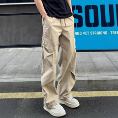 美式冰丝速干裤男夏季薄款褶皱伞兵工装裤垂坠感休闲宽松潮牌长裤