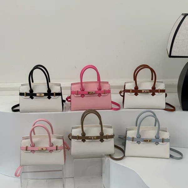 Cross-Border Trendy Textured Small Square Handbag for Women, 2026 Summer New Style, Belt-Decorated Shoulder Bag, Color-Blocking Crossbody Bag