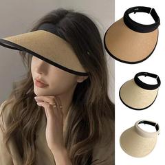 Woven Straw Sun Hats for Women Summer Sun Protection Empty Top Hat UV Protection Hard Top Face Covering Wide Brim Cycling Sun Hats 