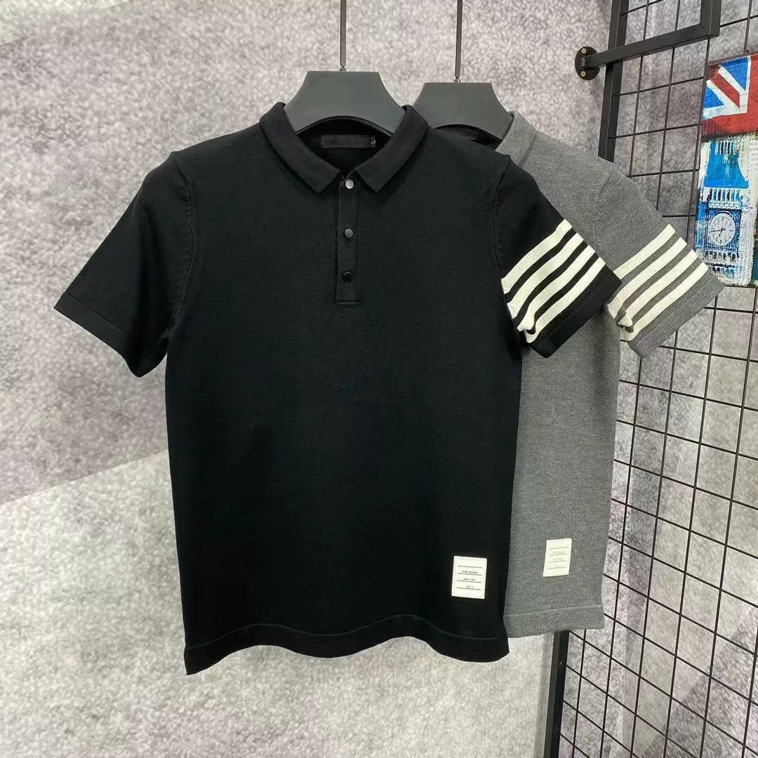 Polo camiseta de punto camiseta de manga corta camiseta de hombre con solapa cuatro barras rayas viejas líneas de negocios de verano fábrica transfronteriza mayorista