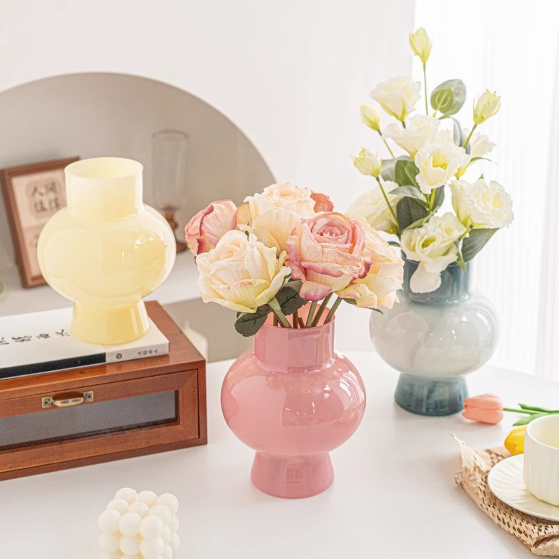 Ins wind glass vase creative decorative vase light luxury high-value living room vase flower arrangement vase ornaments wholesale