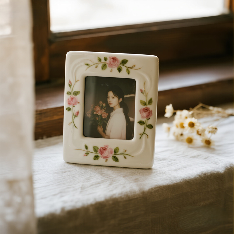 Retro Floral Ceramic Photo Frame Hand-Painted Rose Relief Floral Design Desktop Decoration Photo Frame Customized Gift Ornaments Retro Floral Ceramic Photo Frame Hand-Painted Rose Relief Floral Design Desktop Decoration Photo Frame Customized Gift Ornaments