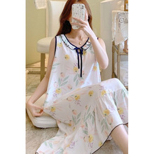 无袖睡裙女夏季绵绸纯其它绸大码短袖连衣裙薄款裙子甜美过膝家居