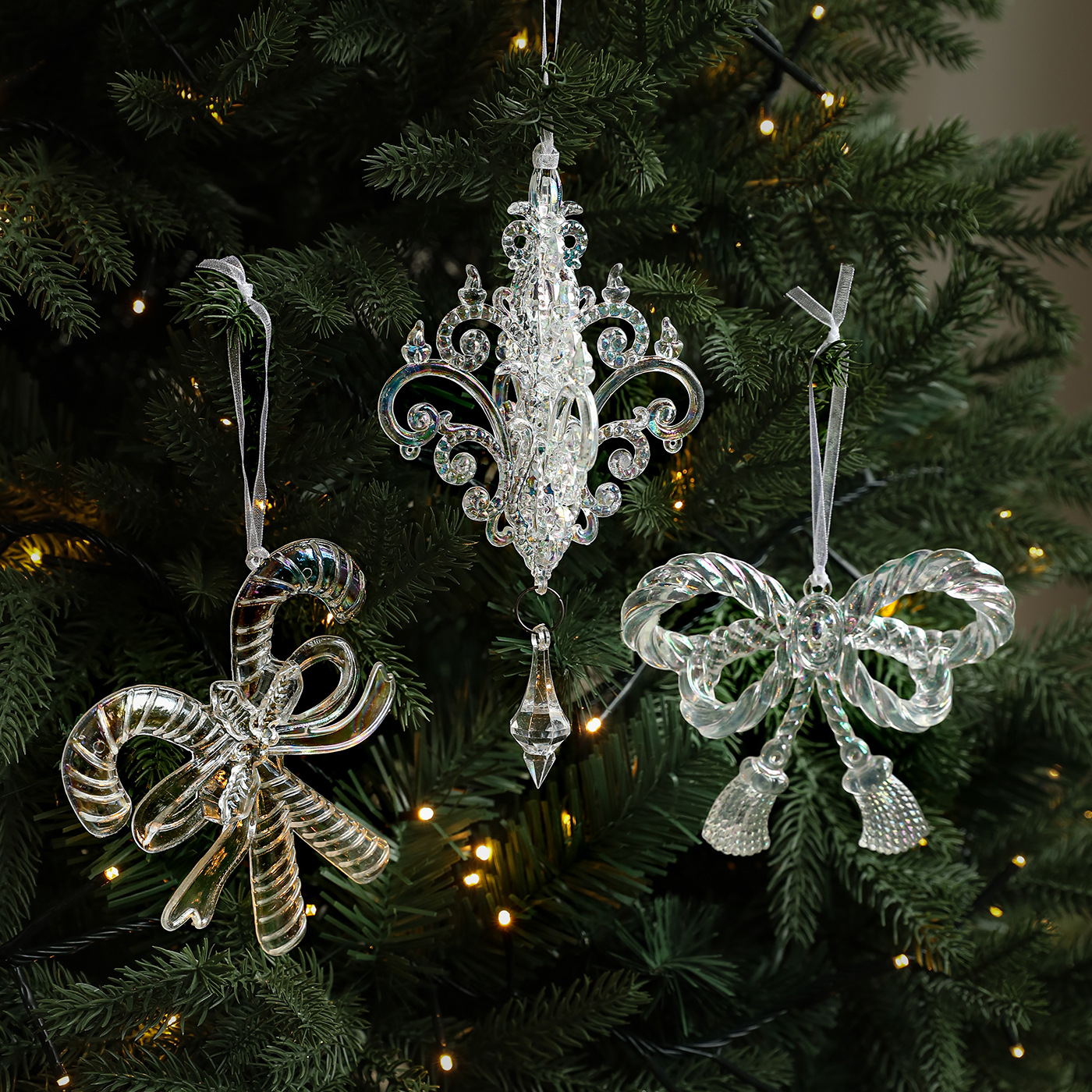 Colgante transparente transfronterizo de color fantasma color brillante árbol de Navidad colgante de plástico acrílico decoración de diseño de escena de diseño de props
