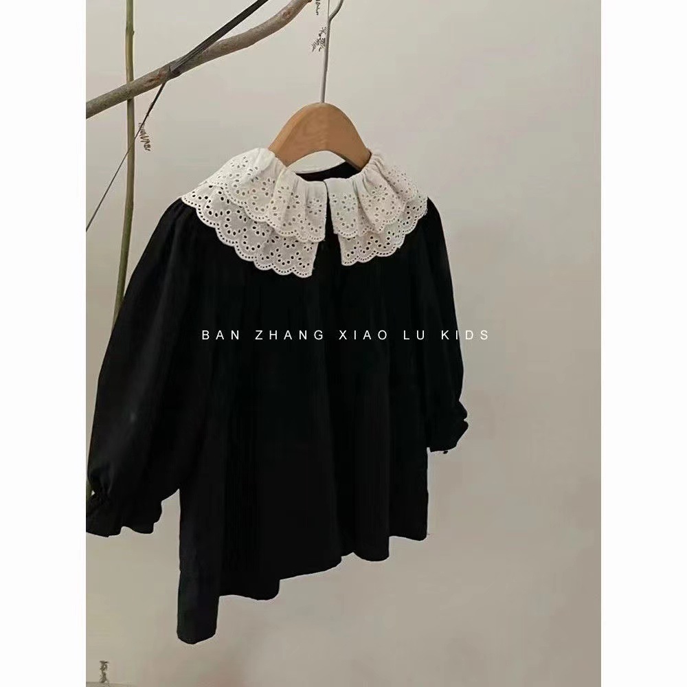 Qian Qi niñas de otoño nuevo borde de encaje reanudación de color sólido vestido de solapa vestido de moda coreano para mujeres