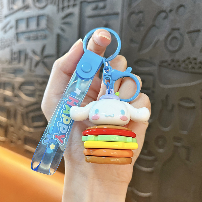 クリエイティブ漫画ハンバーガー人形キーホルダーかわいいバッグペンダント車のキーチェーンベビーグラバー小さなギフト卸売|undefined