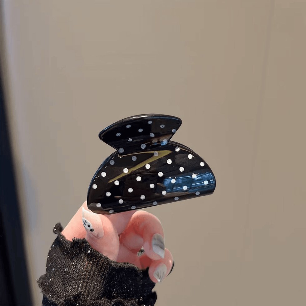 Black polka dot small fan shape