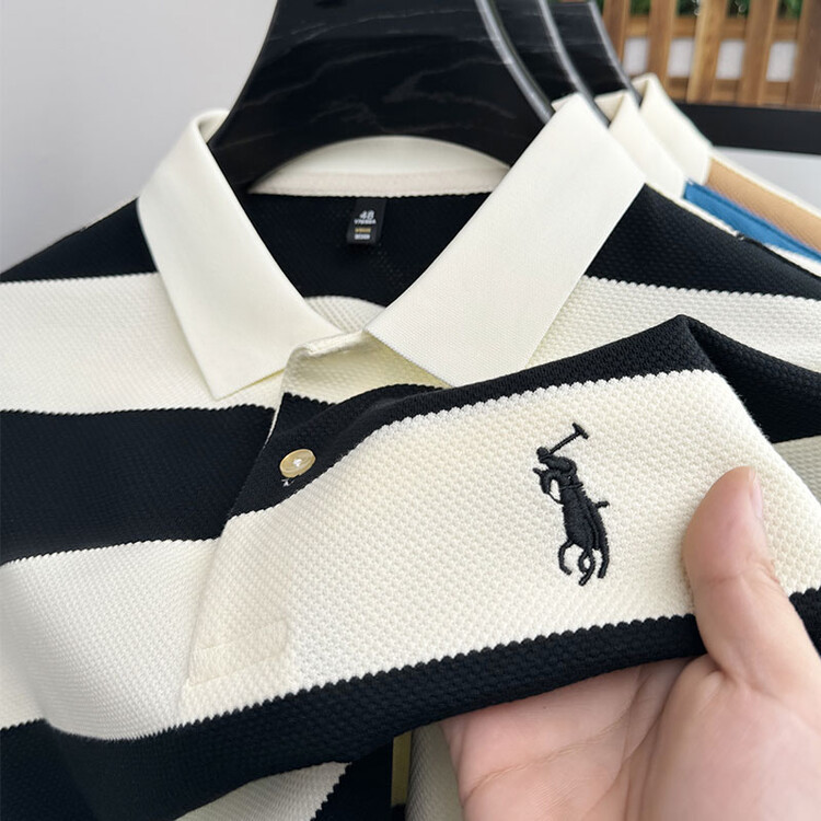 Camisa POLO a rayas fina de verano Camiseta casual de manga corta de todo fósforo para hombre Camisa Paul con bordado de solapa de moda transpirable