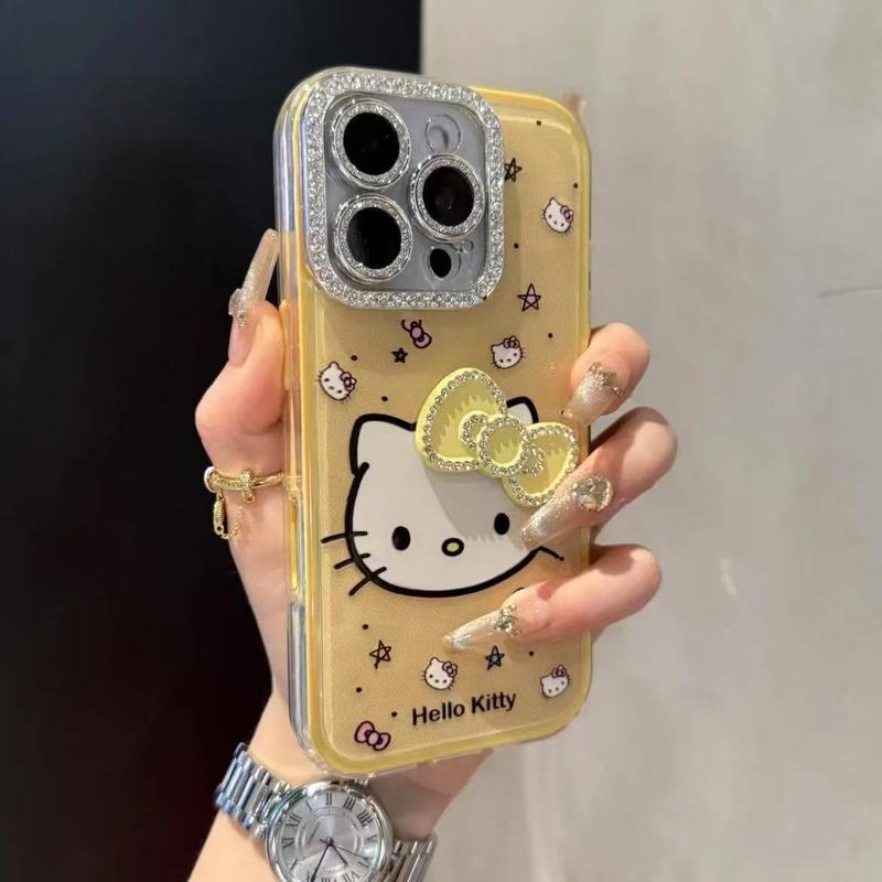 卡通闪钻蝴蝶结KT猫iPhone14/13适用11苹果16/15PROMAX手机壳12套|undefined