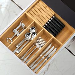 国境を越えて竹製キッチン引き出し食器収納ケースナイフとフォークカッターの伸縮可能な整理ケースの7グリッドを広げることができる