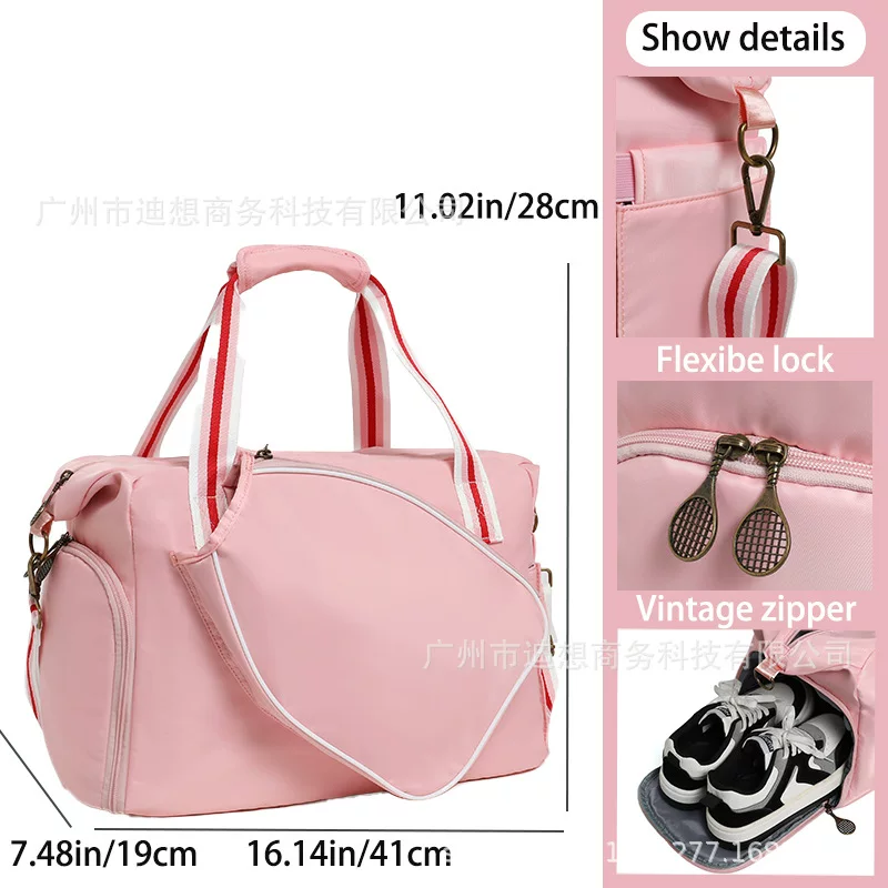 Fuchsia high quality capacious shoulder bag, racket, handheld belt bag for training
