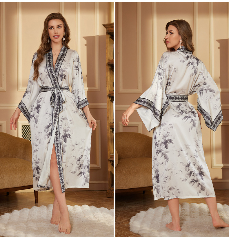 Europa y los Estados Unidos nueva ropa de lujo ropa de dormir de manga larga mujer bata de baño de satén primavera y otoño ropa de la mañana WP3402