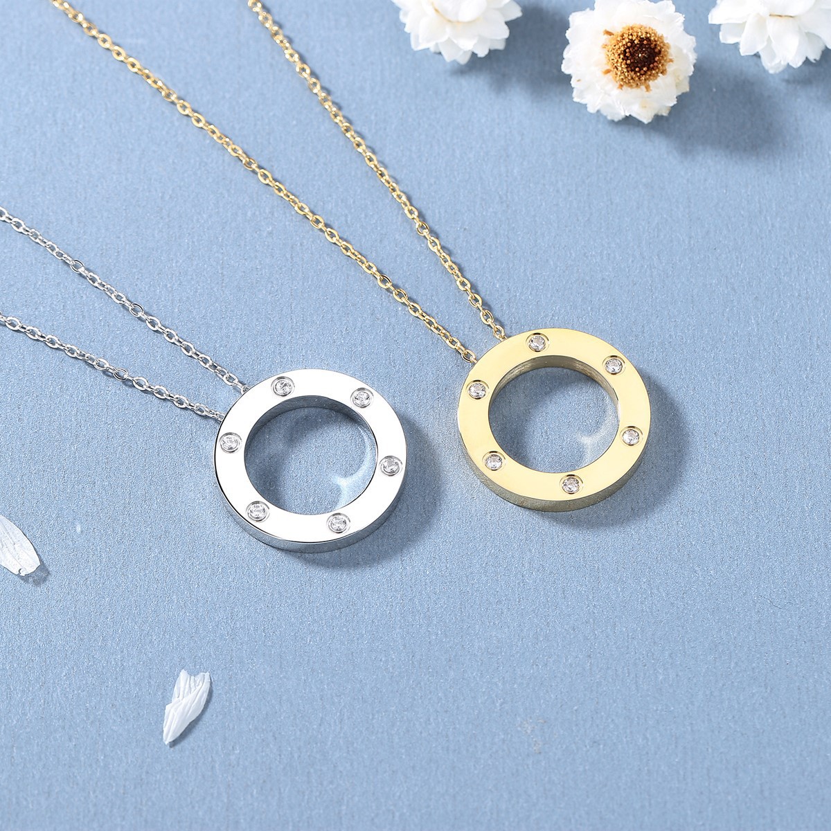 Simple Style Circle Titanium Steel Plating Inlay Zircon Pendant Necklace_colorza_2