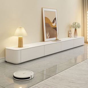 Pure Solid Wood TV Cabinet Rock Board Floor Cabinet Grey White Paint Modern Simple Cream Style Minimalist Small Apartment Floor Cabinet