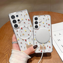 速卖通热销简约碎花适用三星s25手机壳透明s24ULTRA磁吸s23保护套