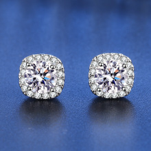 莫桑石耳钉s925纯银豪华方包莫桑钻耳环女生源头工厂配饰首饰批发