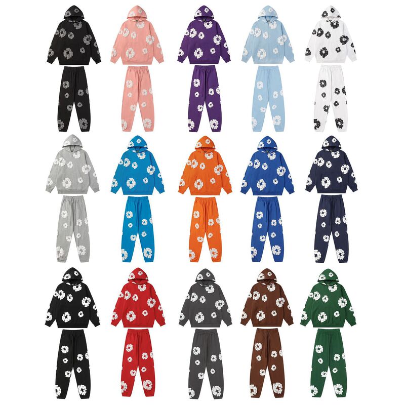 Cross-Border Wholesale D t Terry Fabric Kapok Loose Hooded Sweatshirt and Sweatpants Unisex Set Pure Cotton Jacket