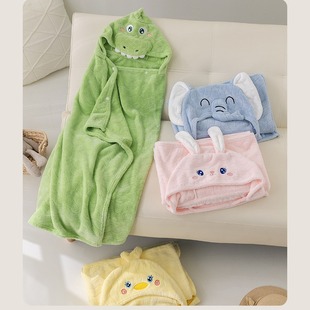 Baby Cloak, Mother and Baby Blanket, Coral Velvet, Soft and Absorbent, Cartoon Hooded Baby Blanket, Cross-Border Exclusive Supply