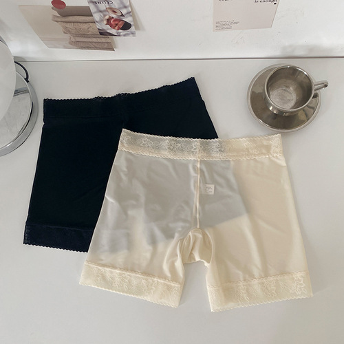 Ice Silk Safety Pants Women's Summer Ultra-Thin Underwear Seamless Nude Sensation Comfort Lace Edge Two-in-One Underwear Boxer 