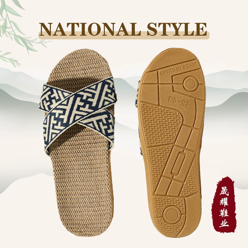 Трансграничные новые льняные тапочки дышащие и тихие интерьеры