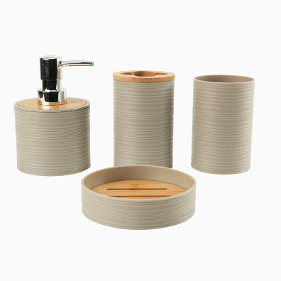 Juego de Baño de 4 Piezas con Tapa de Bambú de Plástico image 8