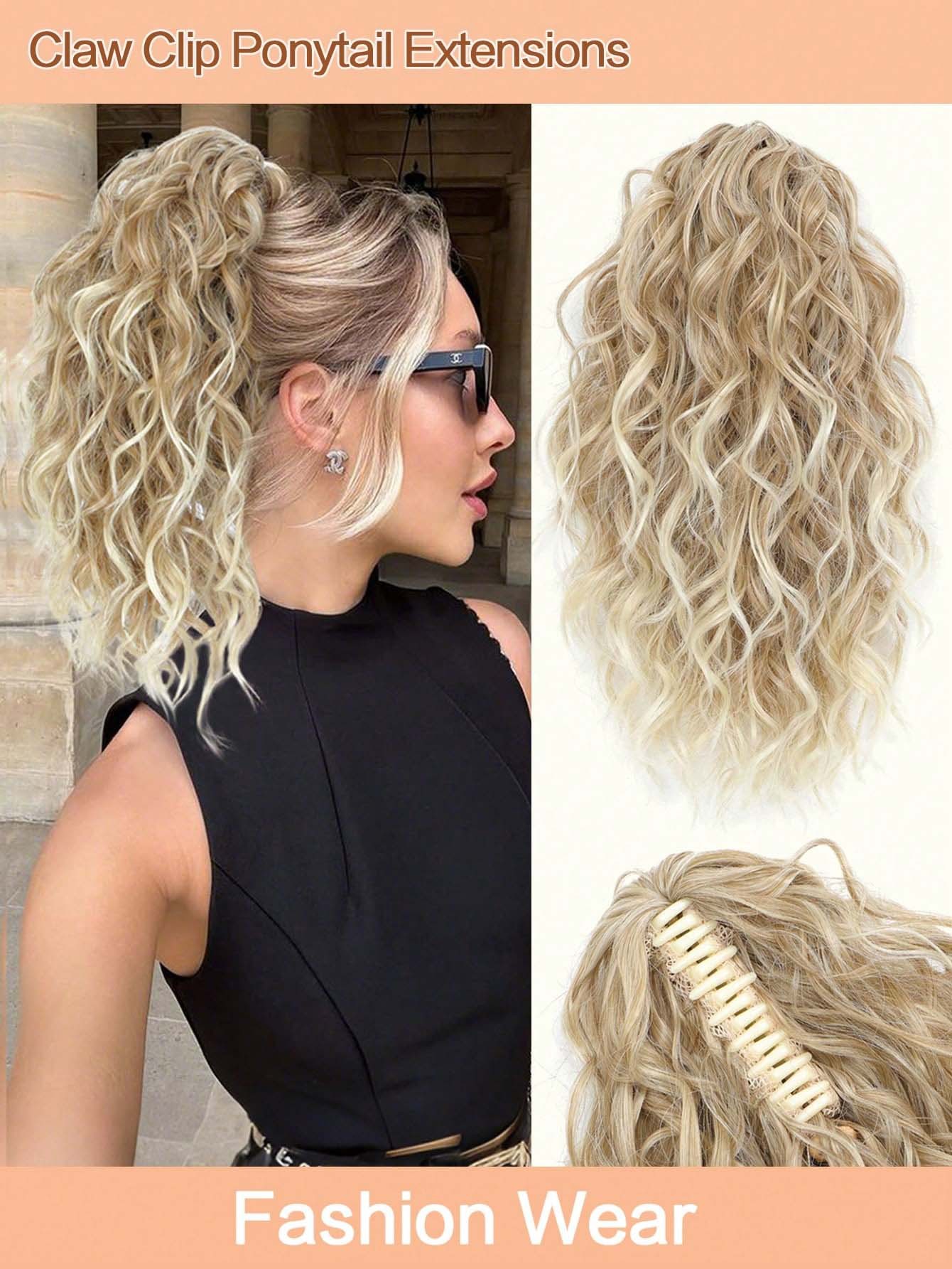 Short Curly Hair Claw Clip Ponytail Synthetic Drawstring Pony_voghion.com